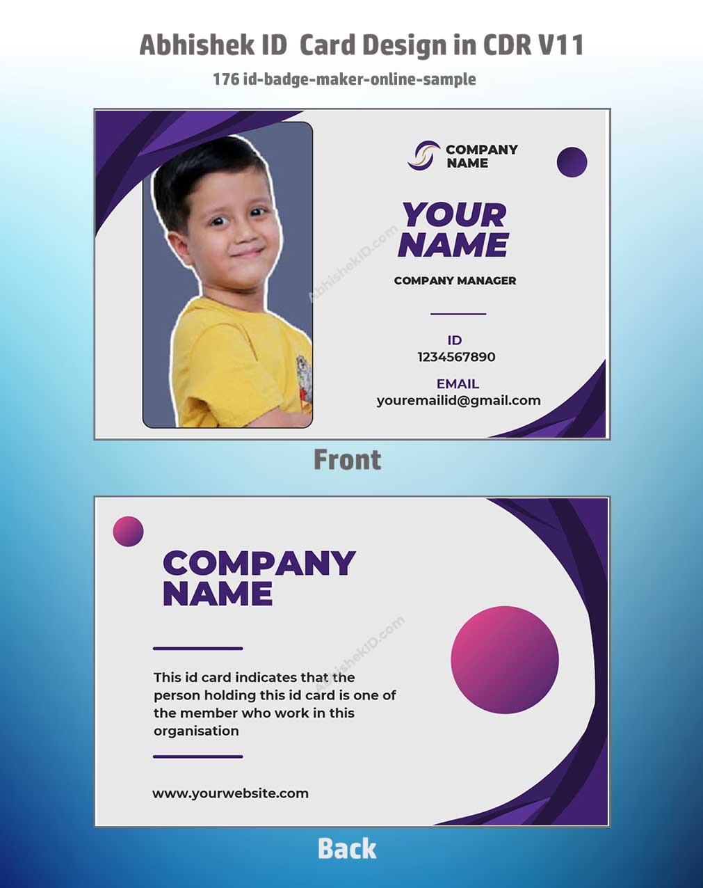 Flat digital layout of CorelDraw 11 ID Card Templates for creating bulk office access passes.