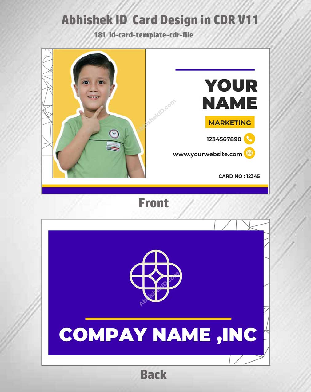 Flat digital layout of CorelDraw 11 ID Card Templates for creating bulk office access passes.