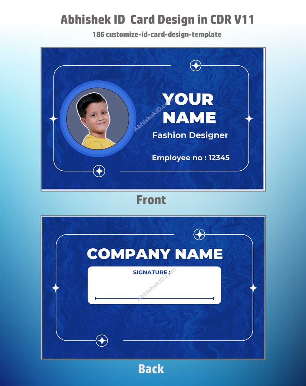 Close-up design sample of CorelDraw 11 ID Card Templates for business badge manufacturing tasks.