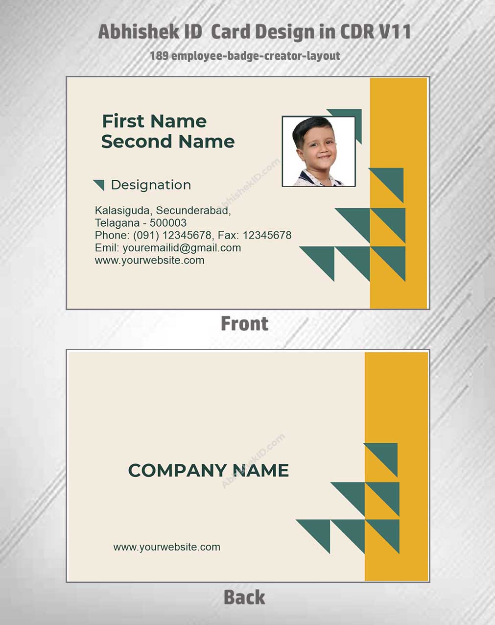 Flat digital layout of CorelDraw 11 ID Card Templates for creating bulk office access passes.