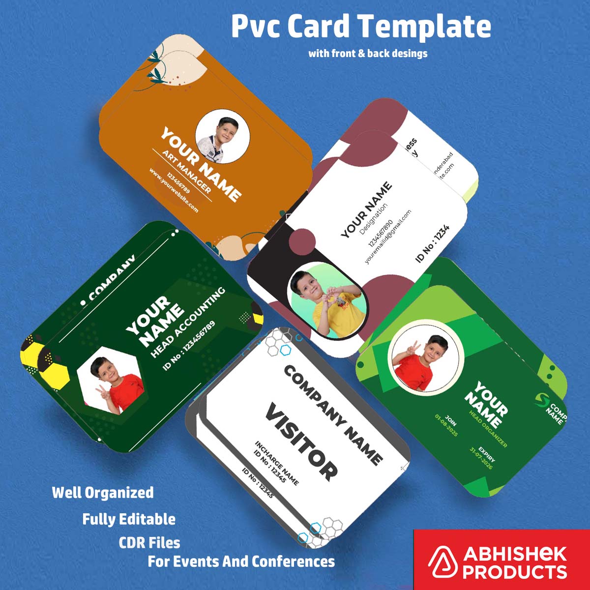 Online ID card template layout from CorelDraw 11 Editable Designs for commercial badge printing.