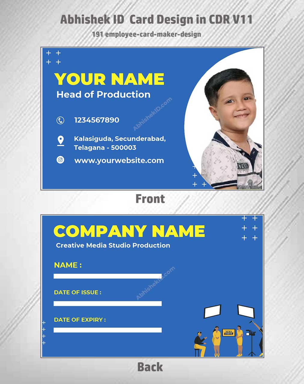 Digital preview of CorelDraw 11 ID Card Templates for employee badges in commercial ID printing.
