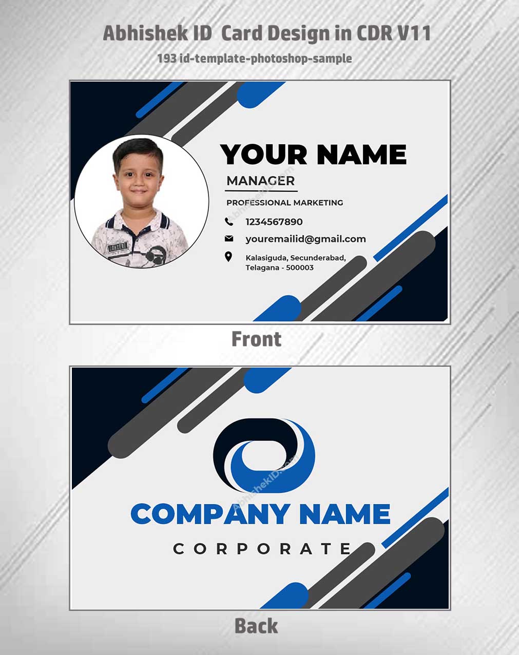 Flat digital layout of CorelDraw 11 ID Card Templates for creating bulk office access passes.