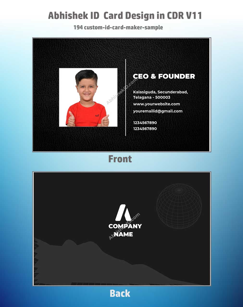 Close-up design sample of CorelDraw 11 ID Card Templates for business badge manufacturing tasks.