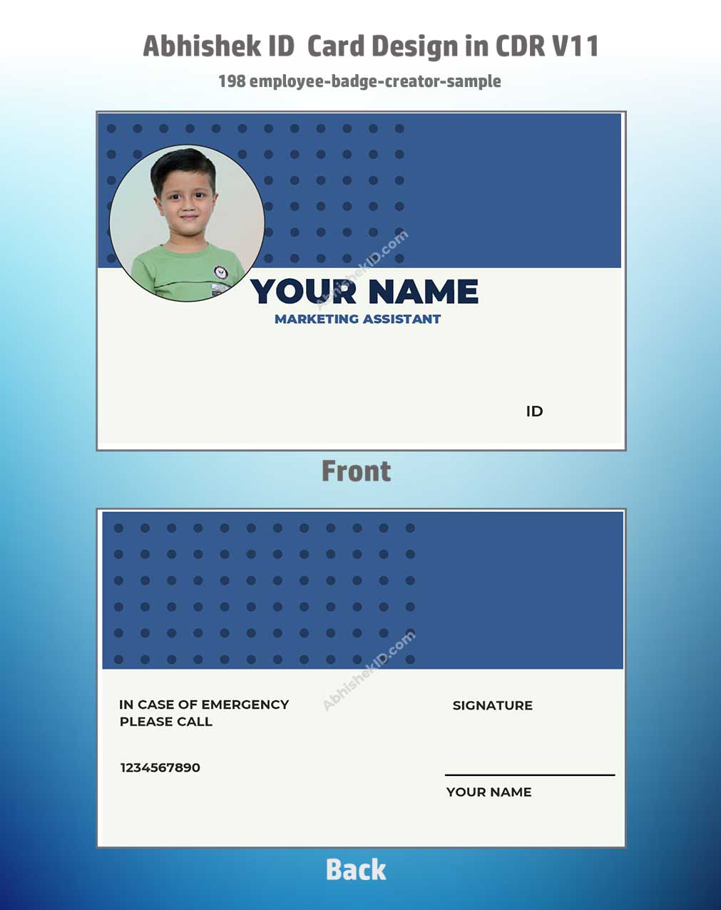 Close-up design sample of CorelDraw 11 ID Card Templates for business badge manufacturing tasks.