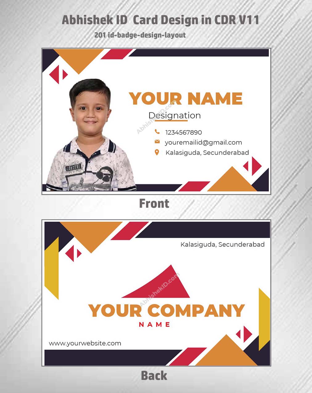 ID badge template layout using CorelDraw 11 Editable Designs for commercial ID card printing.
