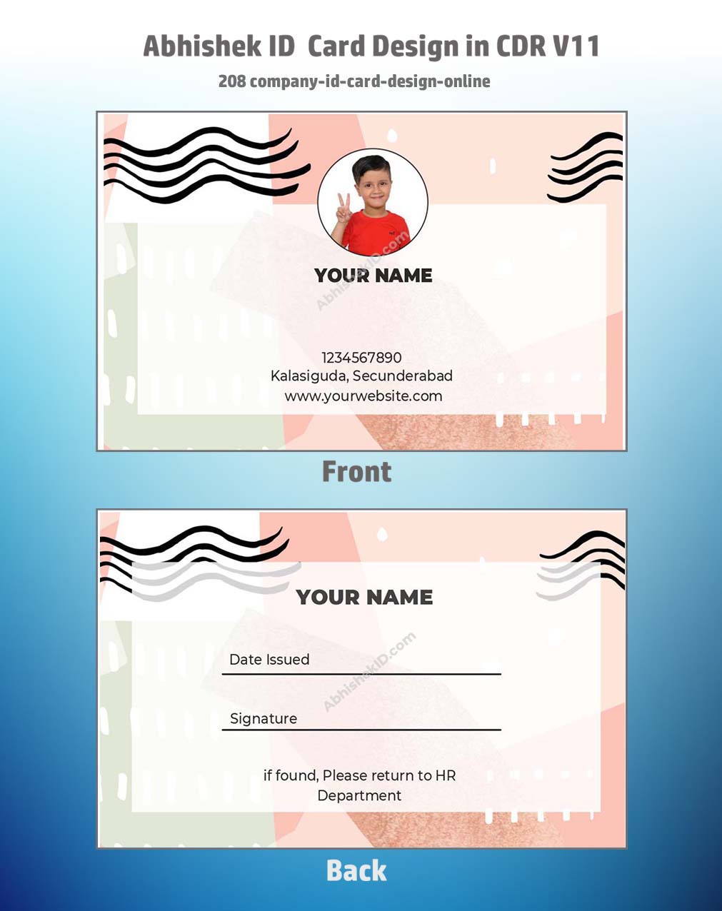 Company ID card template layout using CorelDraw 11 ID Badge Templates for corporate printing.