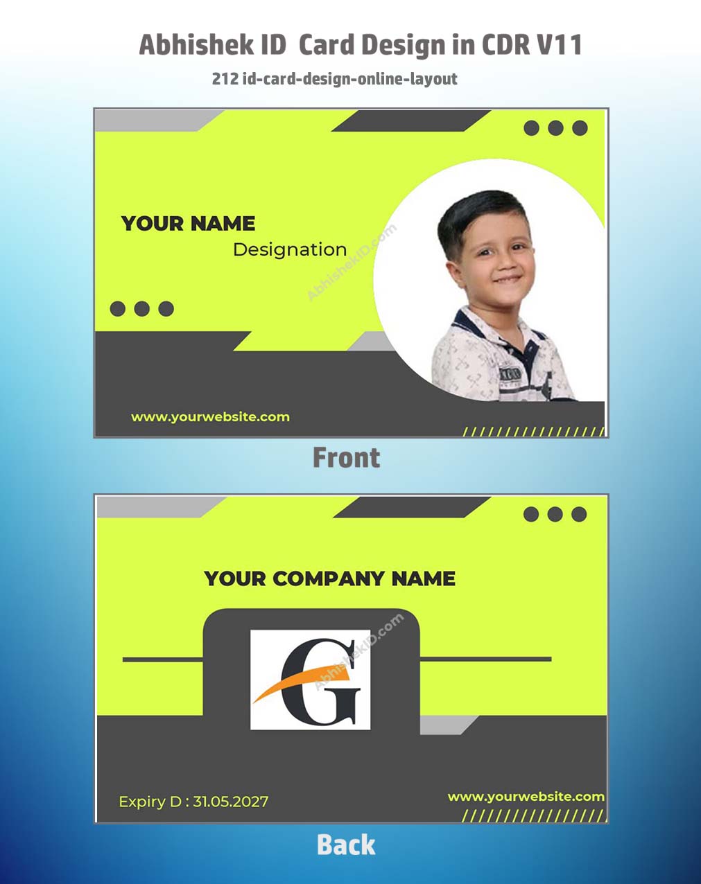 ID card template design using CorelDraw 11 Editable Designs for commercial office security.