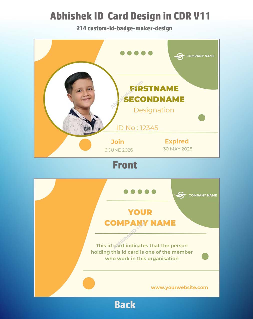 Custom ID badge layout utilizing CorelDraw 11 Business Card Templates for corporate identity credentials.