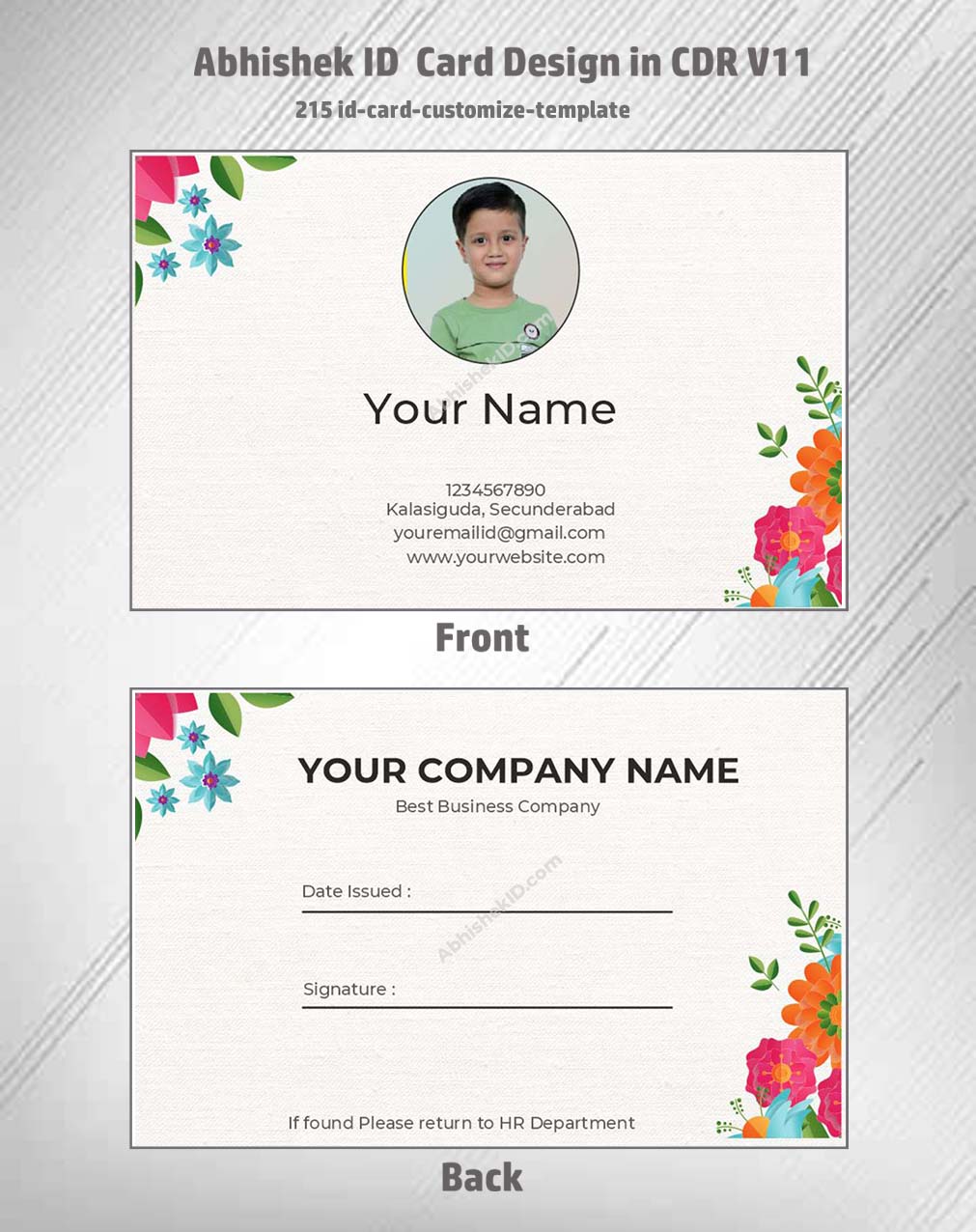 Customized ID card template using CorelDraw 11 Editable Designs for employee badge printing.