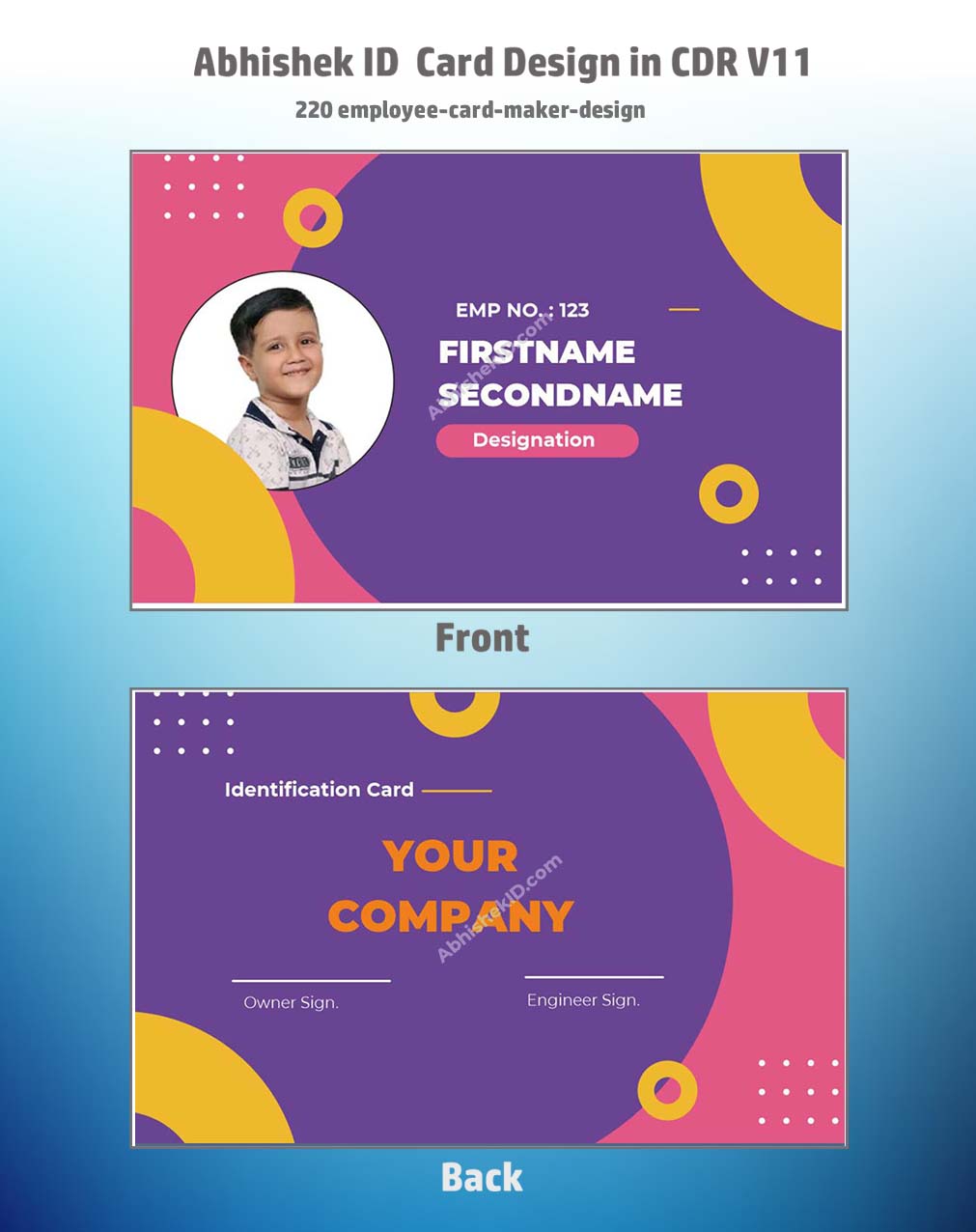 Employee card maker design using CorelDraw 11 Business Card Templates for staff identification.