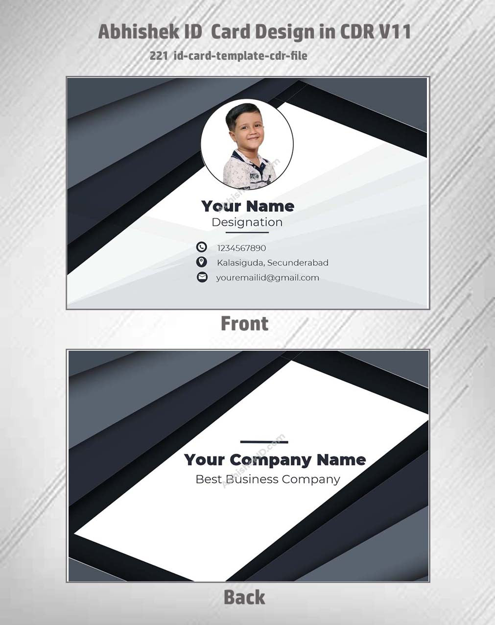 CDR file layout of ID card template from CorelDraw 11 Editable Designs for office use.