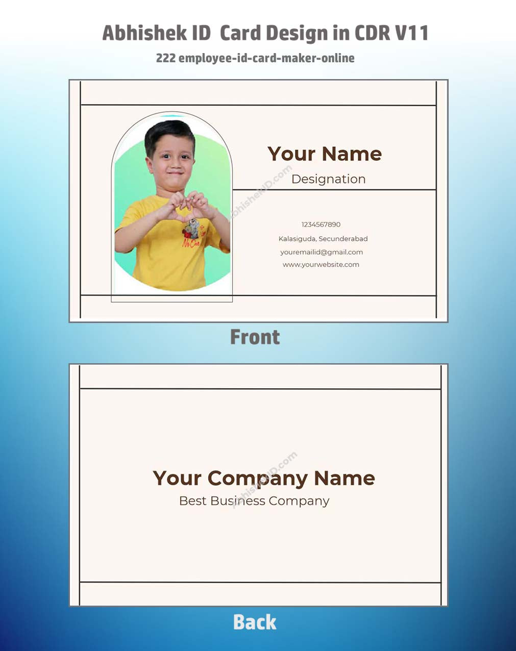 Online employee ID card template using CorelDraw 11 ID Badge Templates for business credentials.