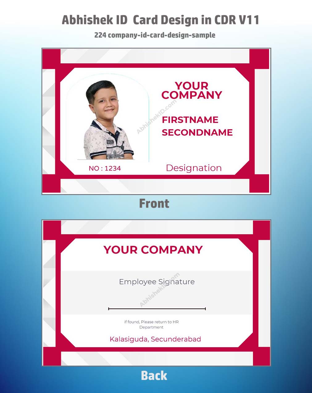 Company ID card digital sample using CorelDraw 11 Business Card Templates for office security.