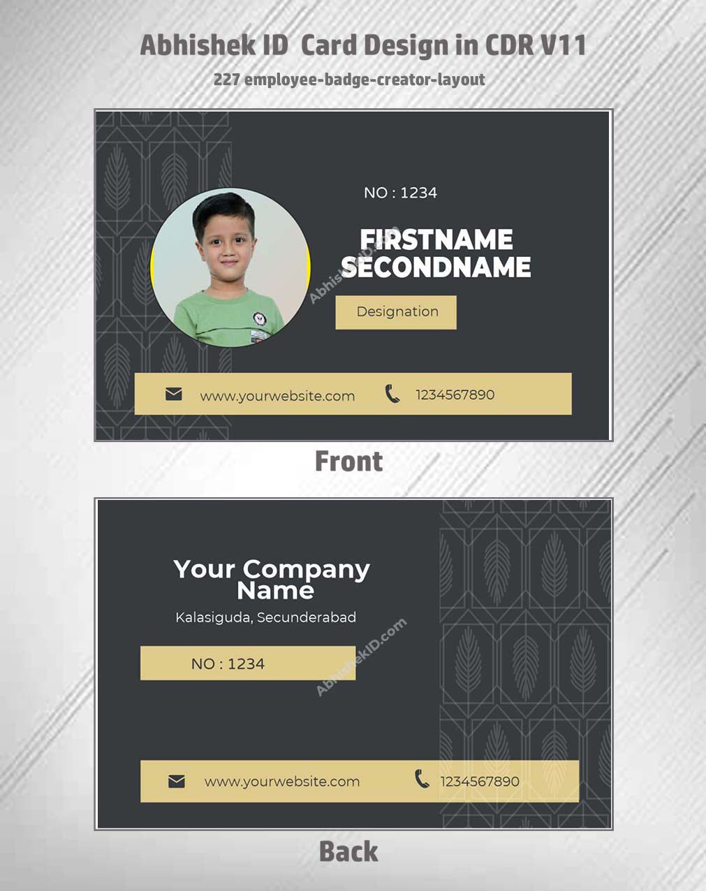 Employee badge layout using CorelDraw 11 Business Card Templates for identity verification.