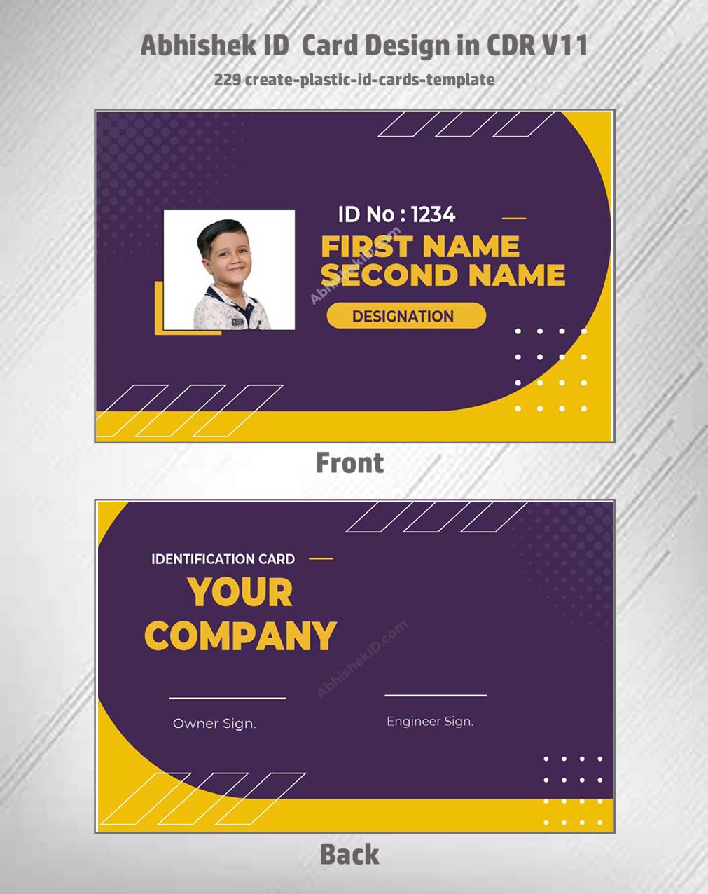 Plastic ID card template design utilizing CorelDraw 11 Editable Designs for office use.
