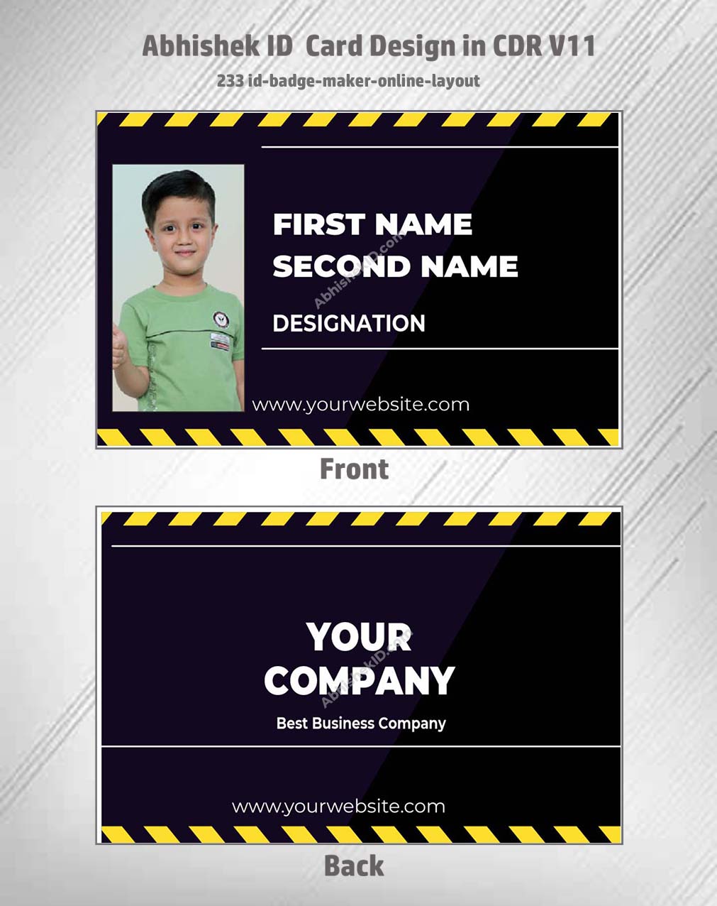 ID badge online layout utilizing CorelDraw 11 Business Card Templates for access control printing.