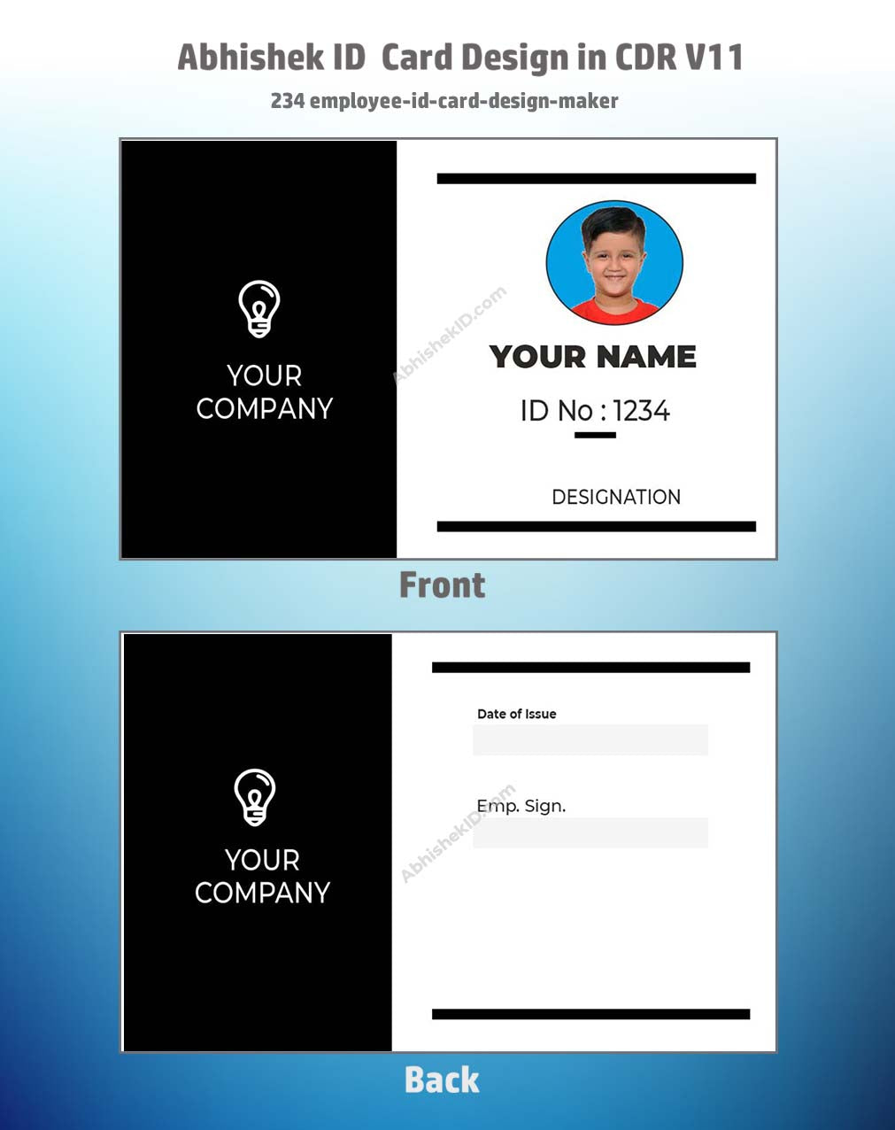 Employee ID card maker design from CorelDraw 11 ID Badge Templates for office use.
