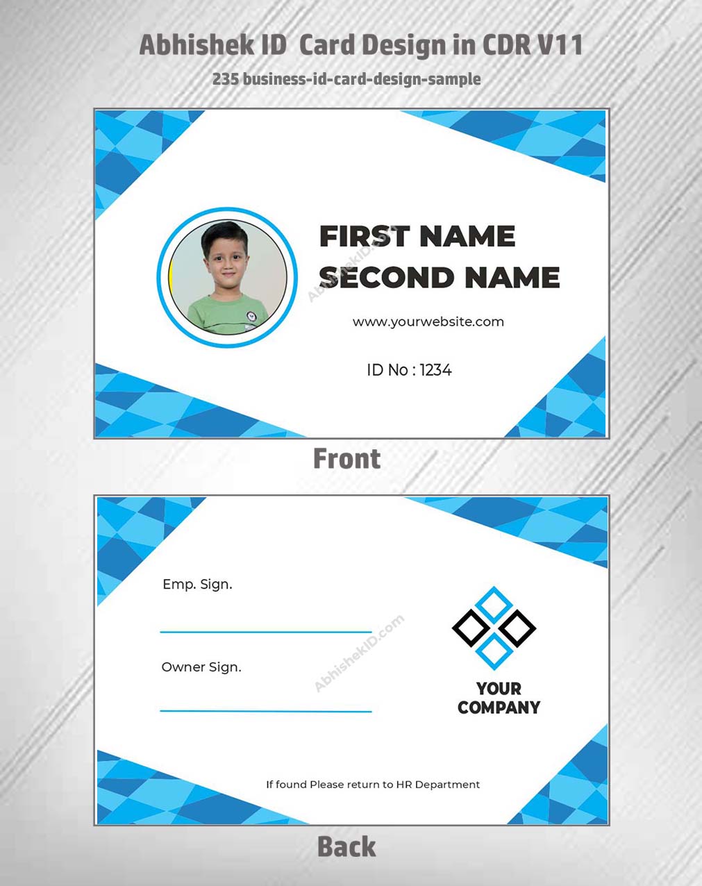 Business ID card digital sample using CorelDraw 11 Editable Designs for commercial printing.