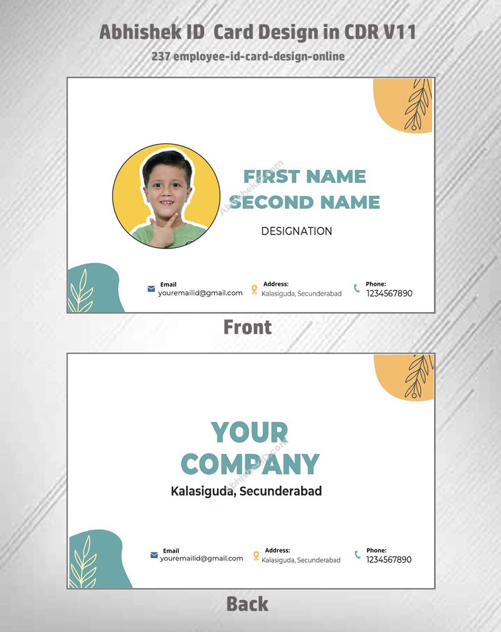 Employee ID card layout using CorelDraw 11 ID Badge Templates for corporate identity printing.