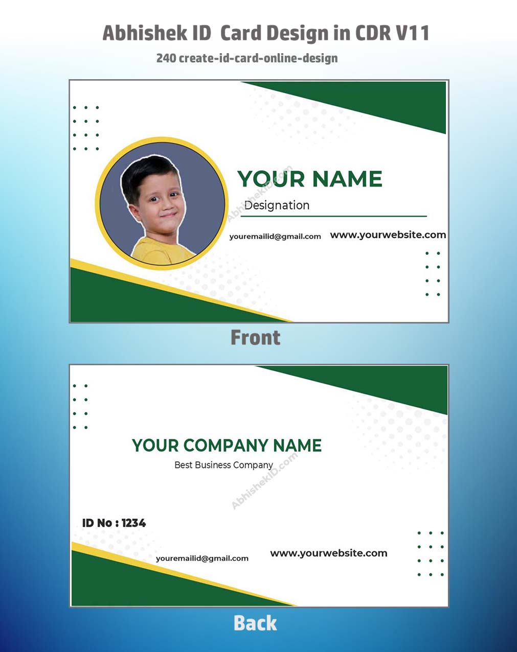 Online ID card layout using CorelDraw 11 ID Badge Templates for employee badge printing.
