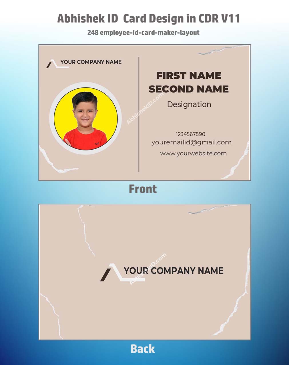 Employee ID card layout utilizing CorelDraw 11 Business Card Templates for commercial ID printing.