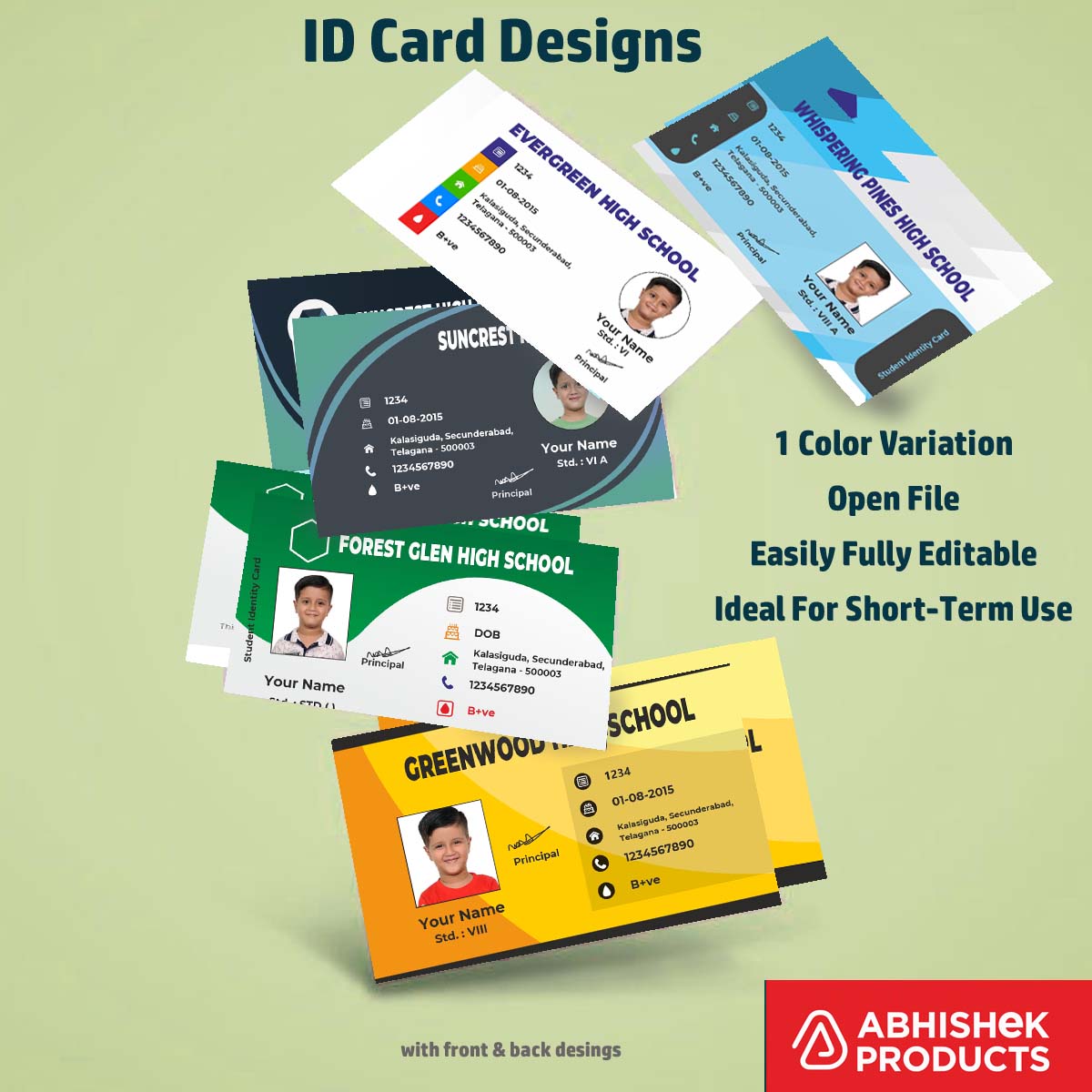 Flat digital layout of CorelDraw 11 ID Card Templates for creating bulk office access passes.