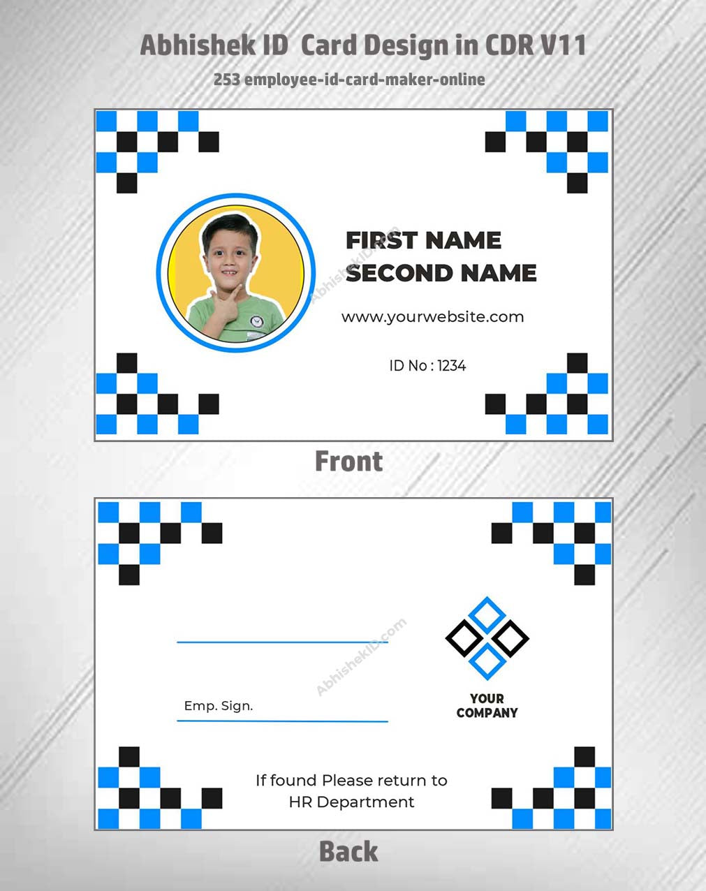 Employee ID card online layout utilizing CorelDraw 11 Editable Designs for access control.
