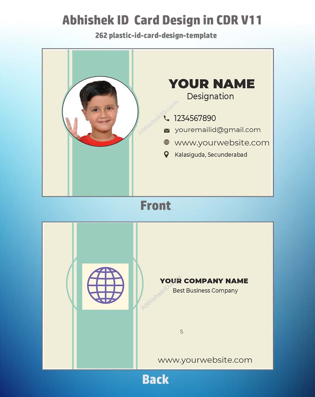 Plastic ID card template layout utilizing CorelDraw 11 Editable Designs for access control credentials.