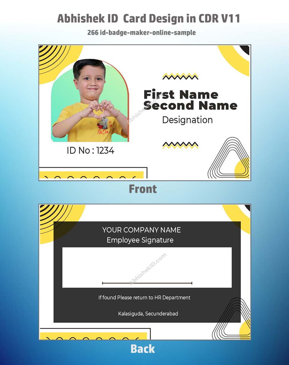 ID badge maker digital sample from CorelDraw 11 Business Card Templates for commercial printing.
