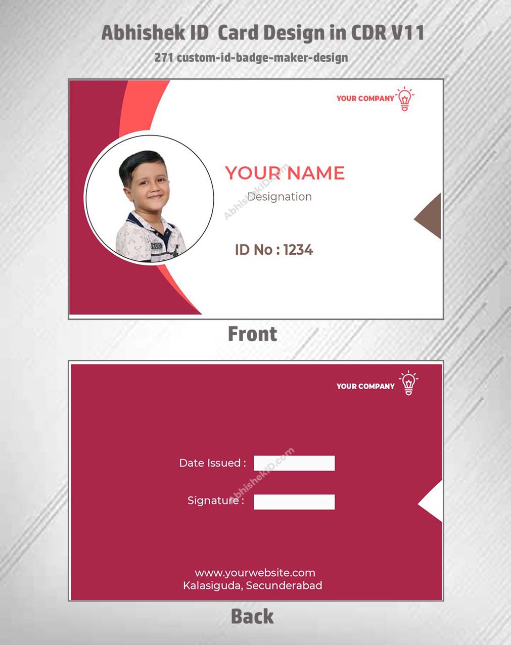Custom ID badge layout from CorelDraw 11 Editable Designs for commercial ID card printing.