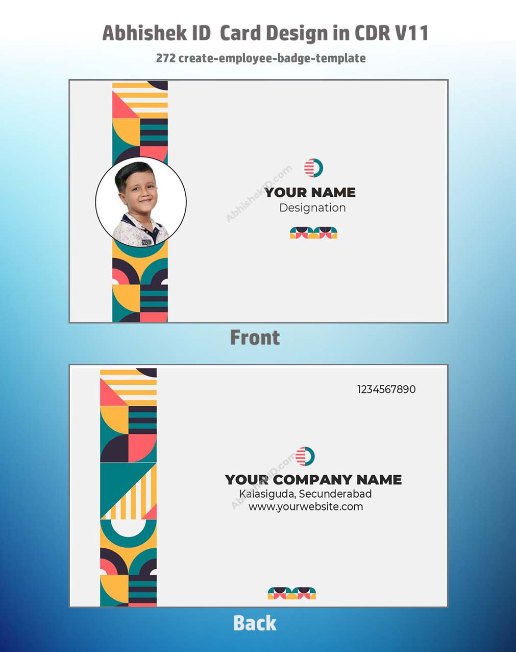 Employee badge template design using CorelDraw 11 Business Card Templates for corporate identity printing.