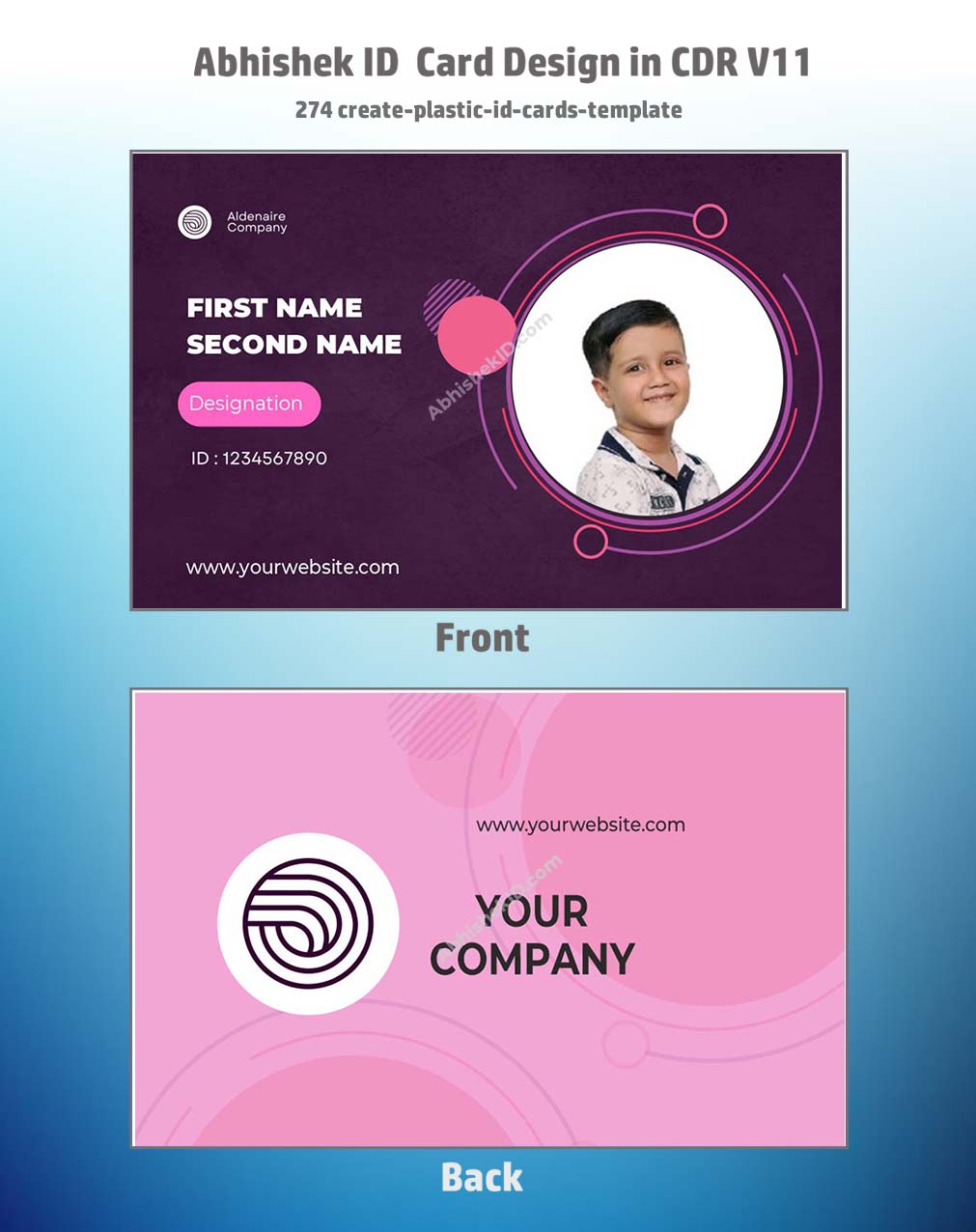 Plastic ID cards layout utilizing CorelDraw 11 Editable Designs for commercial staff credentials.