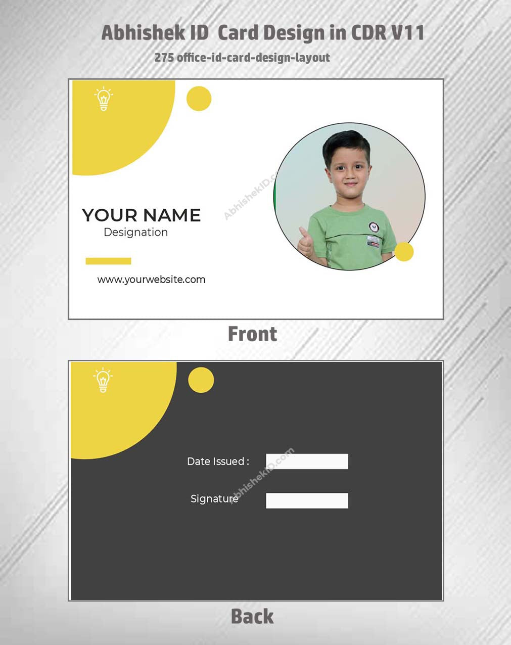 Office ID card layout sample using CorelDraw 11 Business Card Templates for access control.