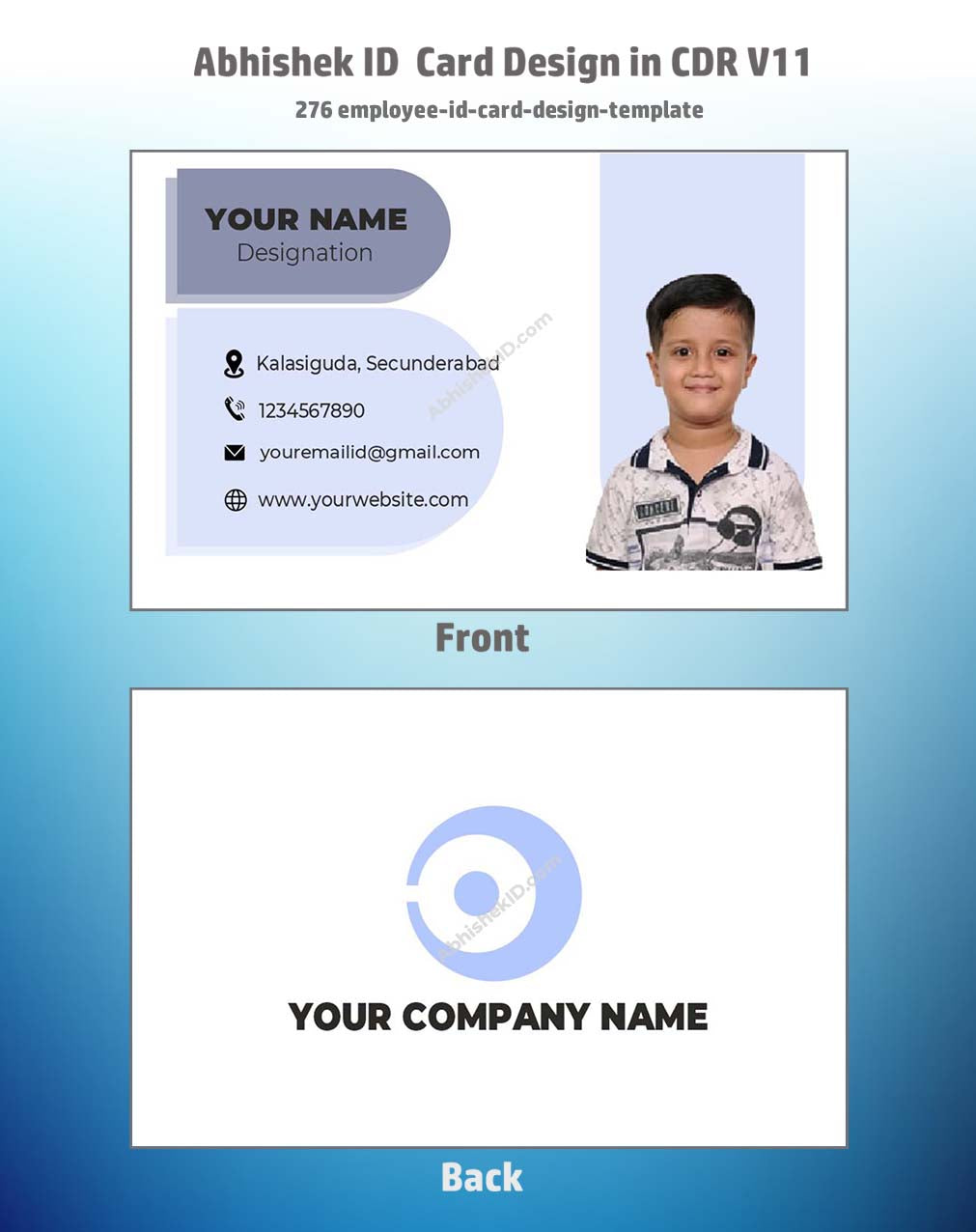Employee ID card design template from CorelDraw 11 ID Badge Templates for corporate printing.