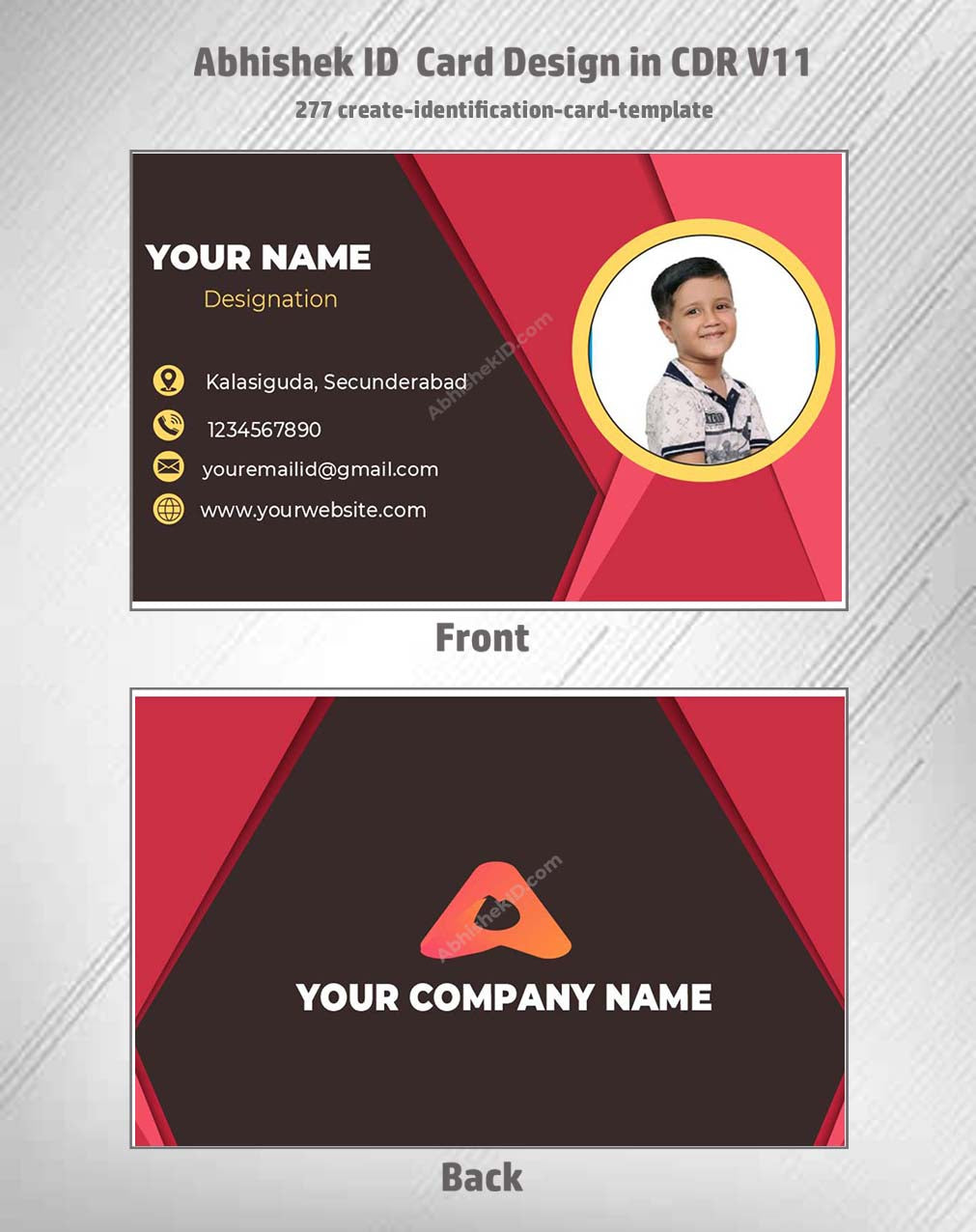 Identification card template layout using CorelDraw 11 Editable Designs for business identity credentials.