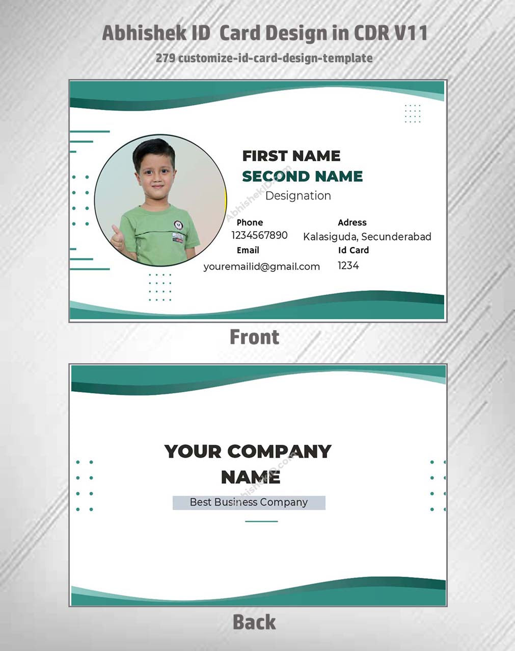 Customized ID card template layout utilizing CorelDraw 11 ID Badge Templates for employee identification.