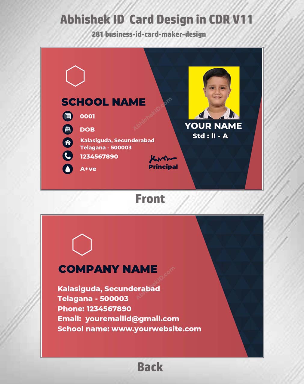 Business ID card layout using CorelDraw 11 Business Card Templates for commercial ID printing.