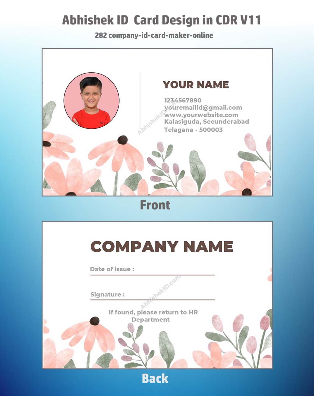 Company ID card maker layout from CorelDraw 11 ID Badge Templates for office use.