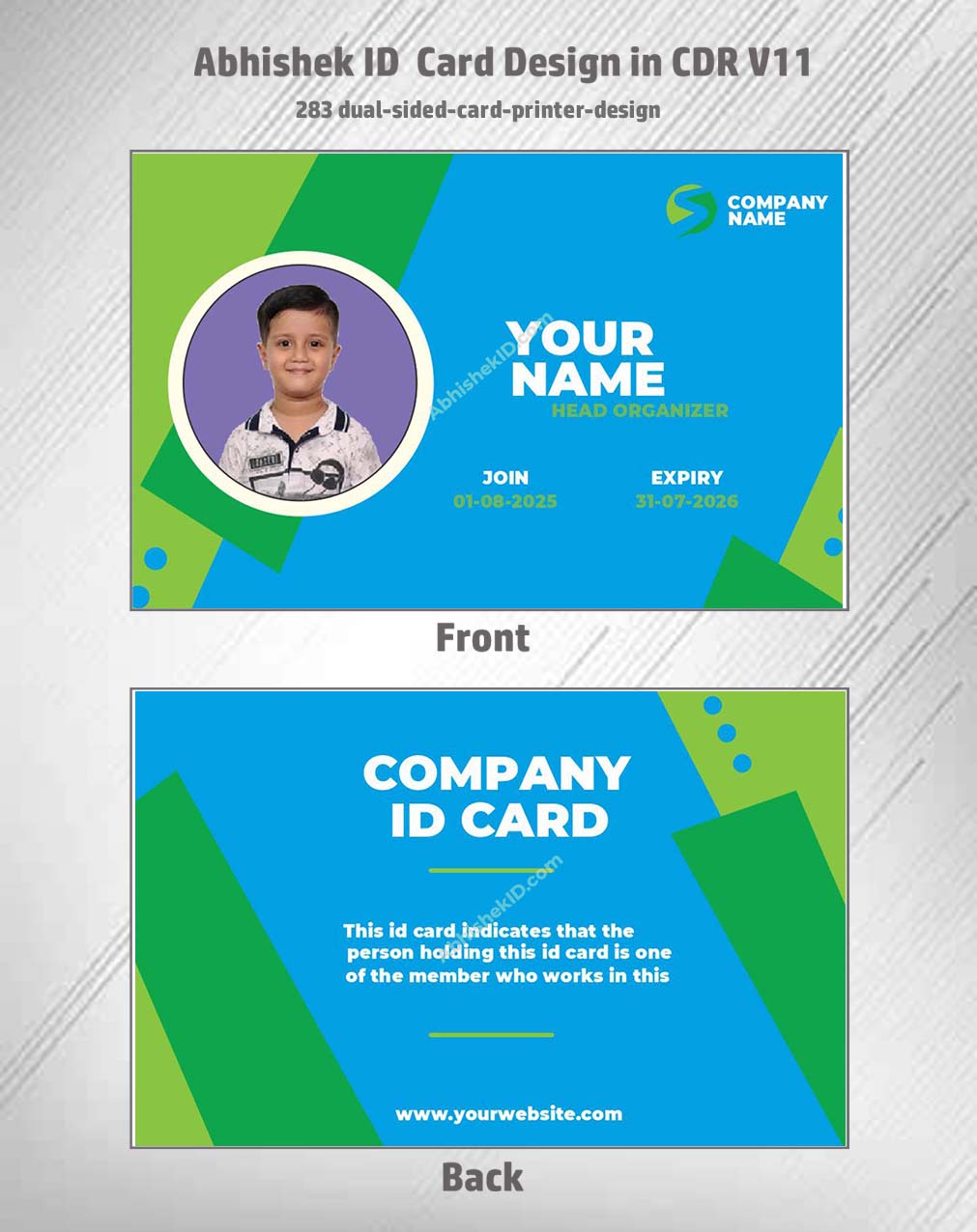 Dual-sided card design utilizing CorelDraw 11 Editable Designs for access control credentials.