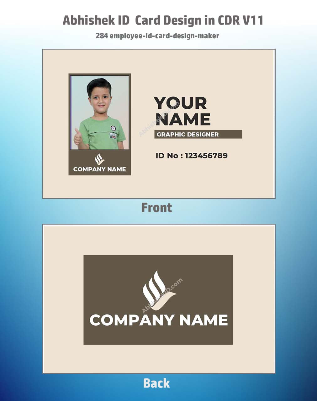 Employee ID card maker template using CorelDraw 11 Business Card Templates for staff printing.