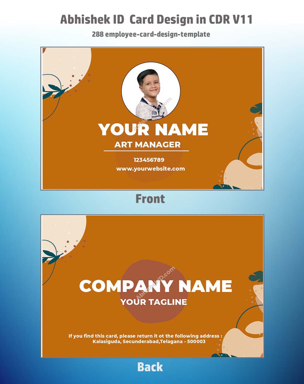 Employee card design template from CorelDraw 11 ID Badge Templates for business identification.