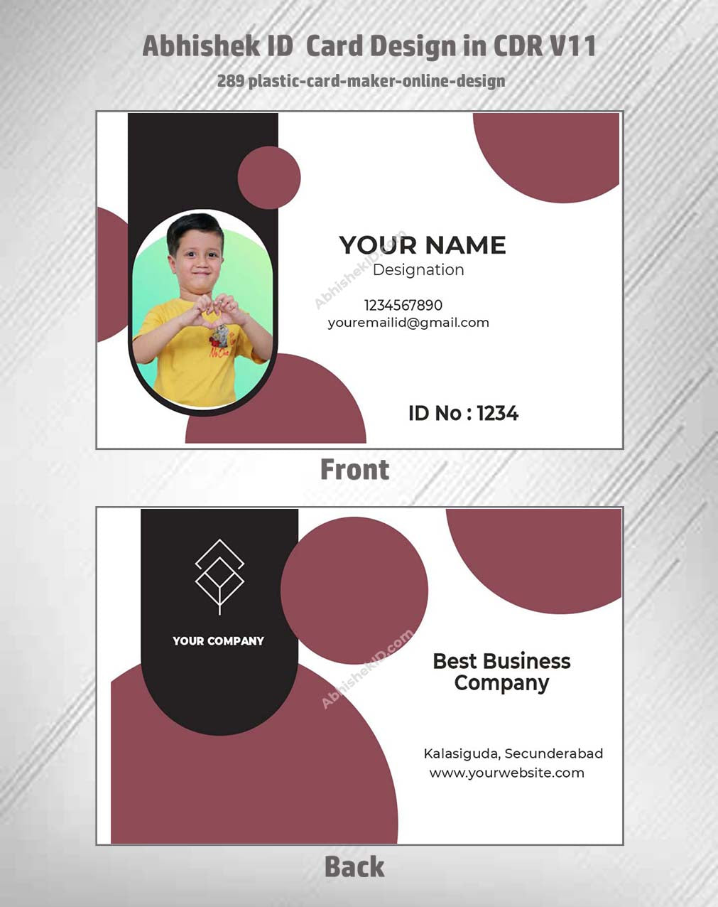 Plastic card design layout utilizing CorelDraw 11 Editable Designs for commercial ID card printing.