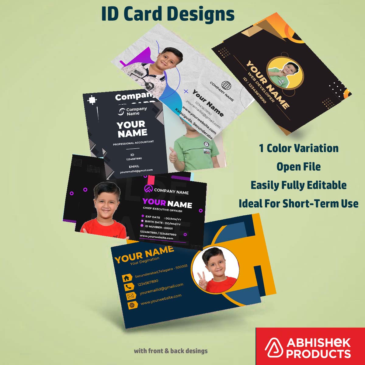 Flat digital layout of CorelDraw 11 ID Card Templates for creating bulk office access passes.