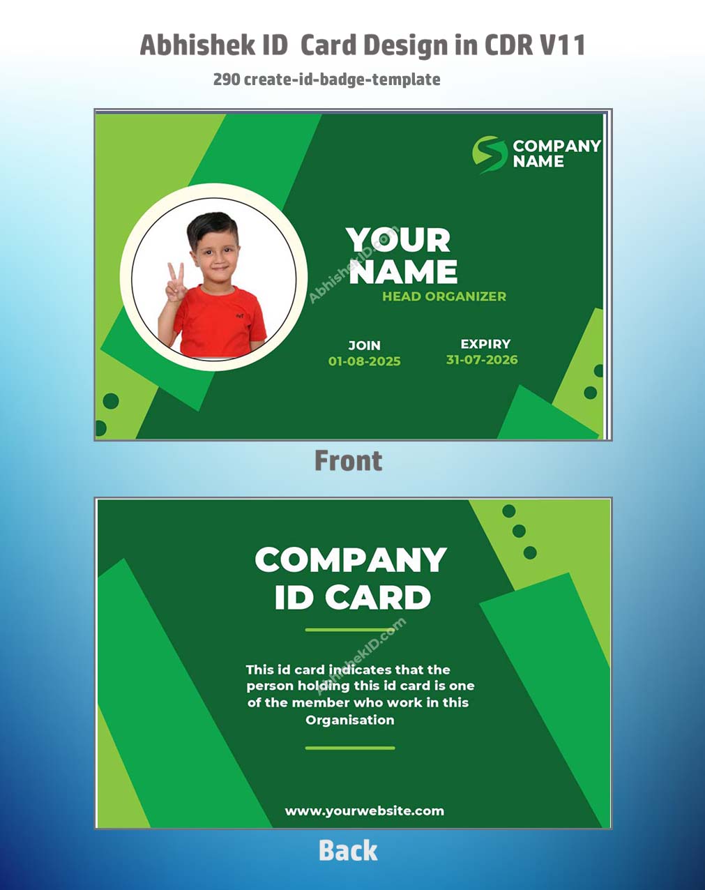 ID badge template design using CorelDraw 11 Business Card Templates for corporate access control.