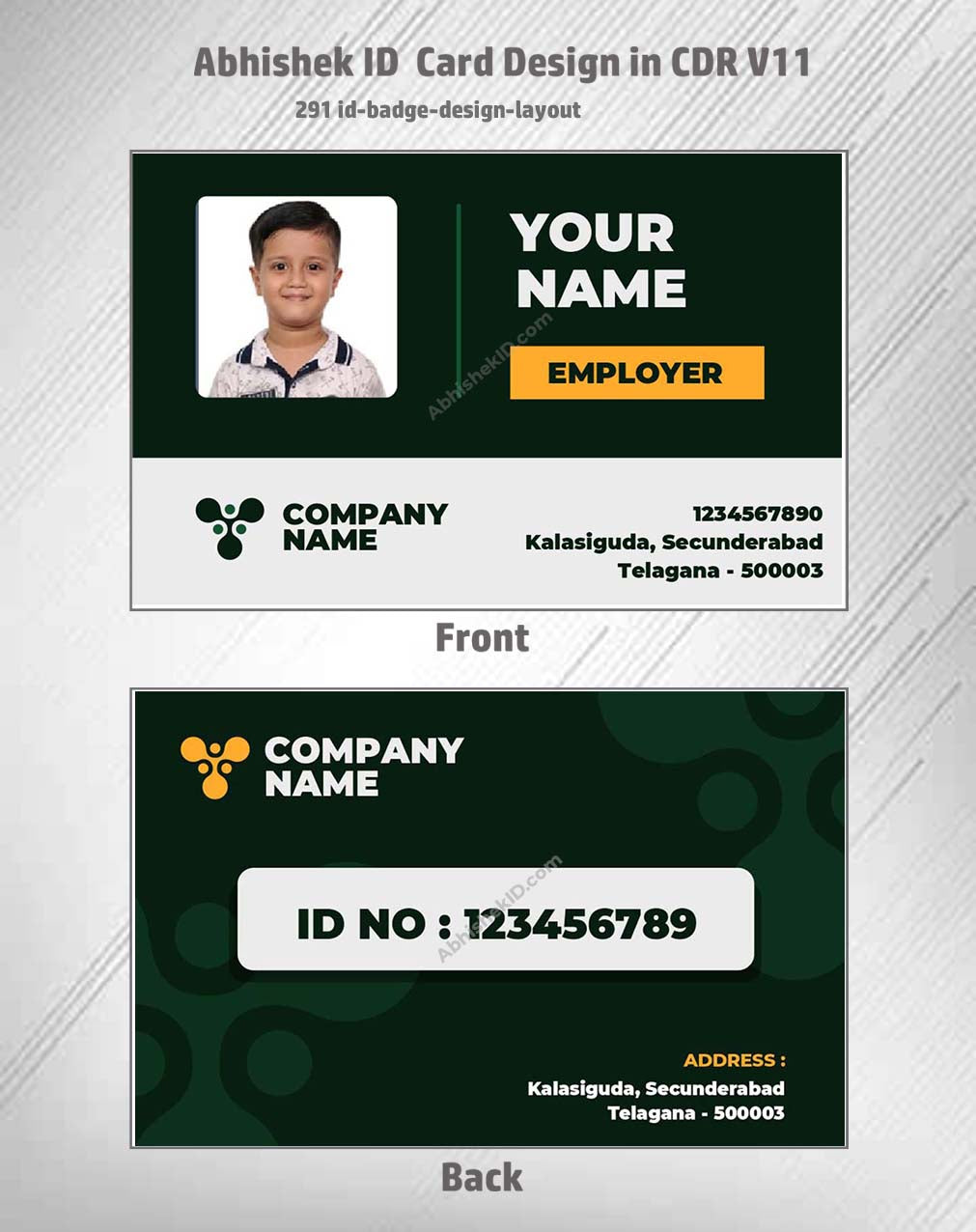 ID badge design layout from CorelDraw 11 ID Badge Templates for office use.