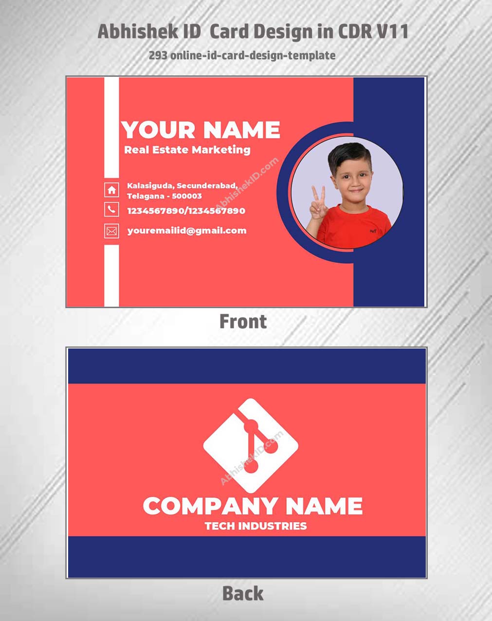 Online ID card layout sample using CorelDraw 11 Business Card Templates for commercial printing.