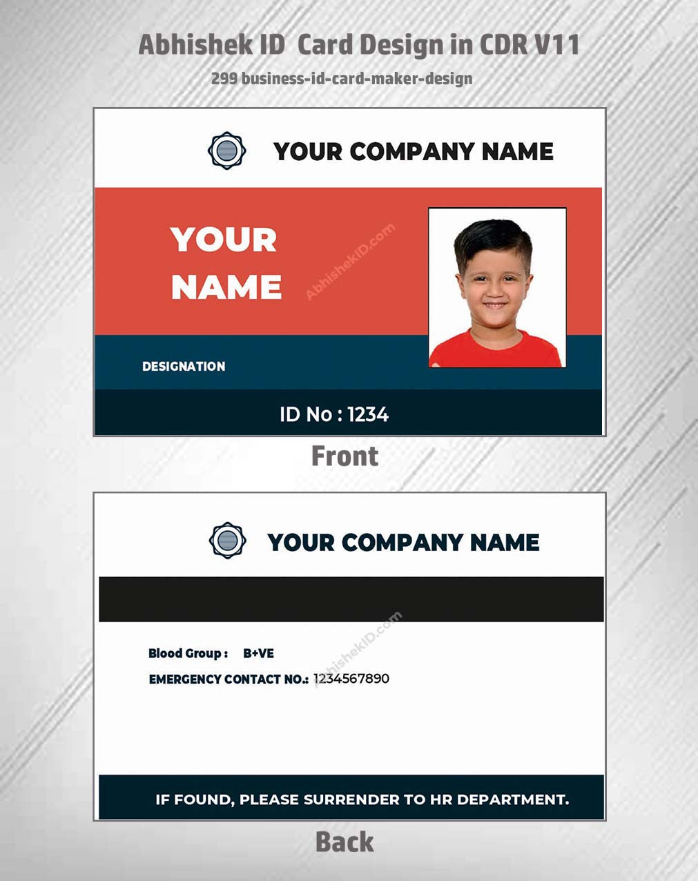 Business ID card design layout using CorelDraw 11 Business Card Templates for office access control.
