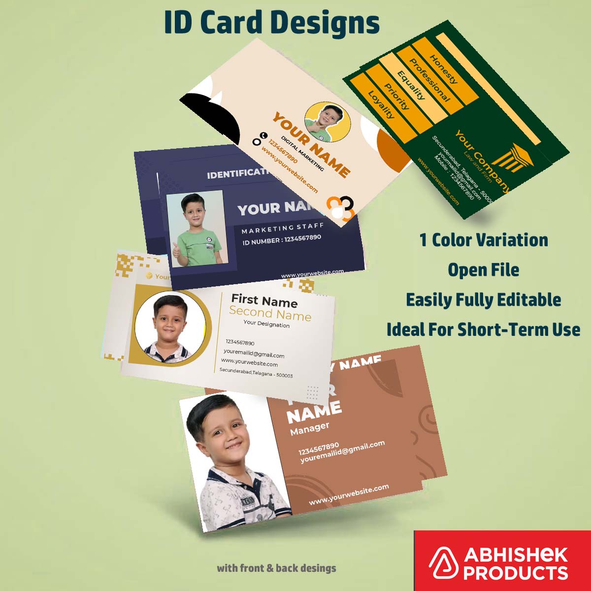 Flat digital layout of CorelDraw 11 ID Card Templates for creating bulk office access passes.