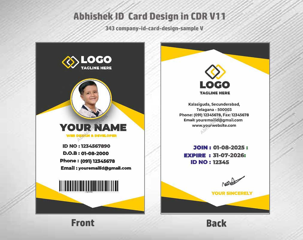 CorelDraw ID Card Templates for administrative office use and corporate identification sample workflows.